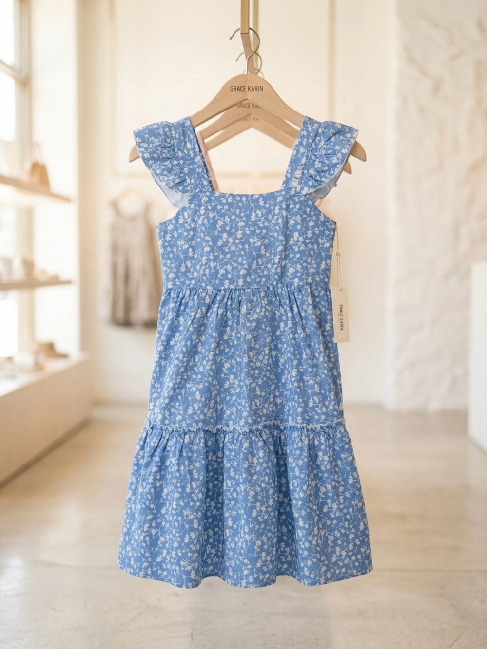 GRACE KARIN Girls' Floral Tiered Dress - Size 10Y